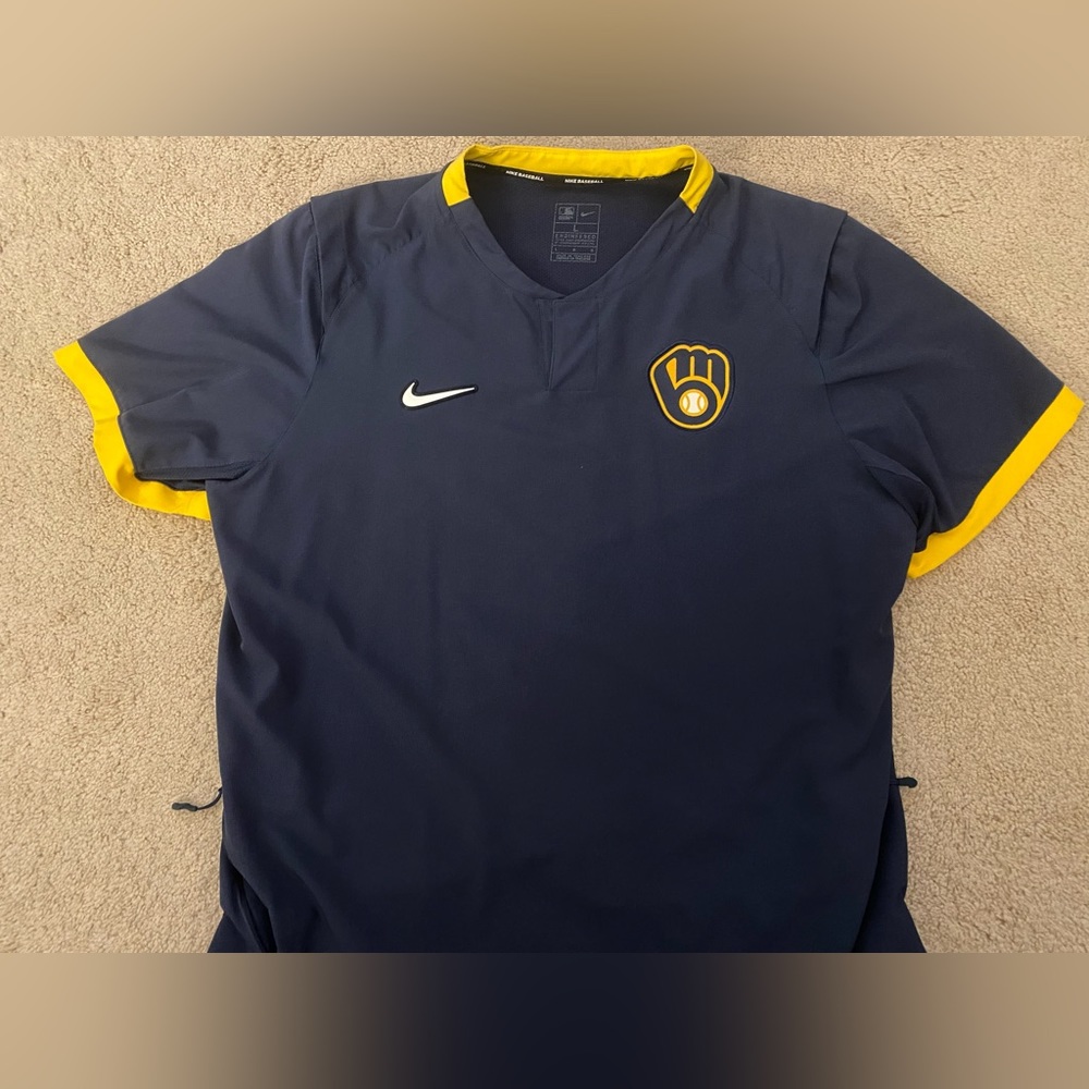 Milwaukee Brewers Mens Large Nike Authentic Collection Short Sleeve Pullover